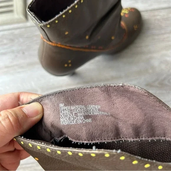 Roberto Vianni Brown Leather Printed Heeled Slouchy Ankle  Boots - Picture 9 of 15